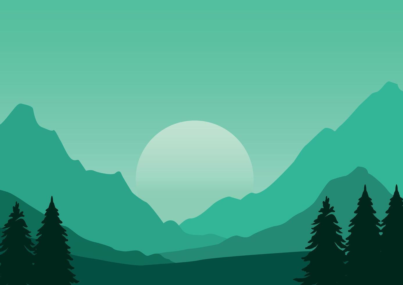 Landscape nature panorama in the night and moon. Illustration in flat style. vector