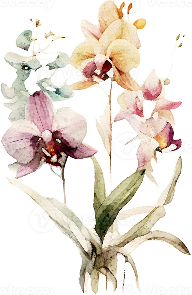Watercolor Orchid Flower Illustration png