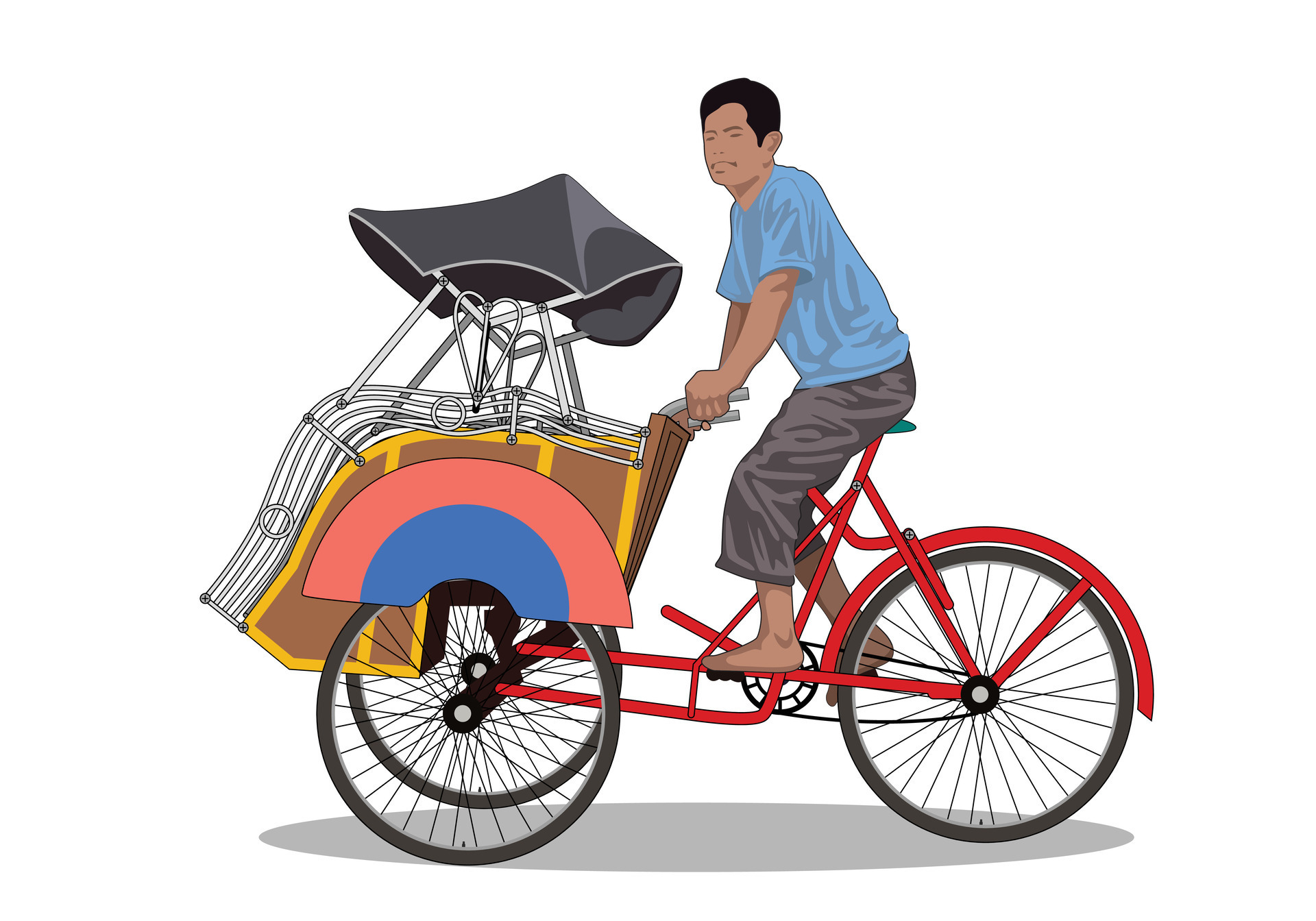 Rickshaw becak yogyakarta. Tricycle bicycle rickshaw. Isolated on white ...