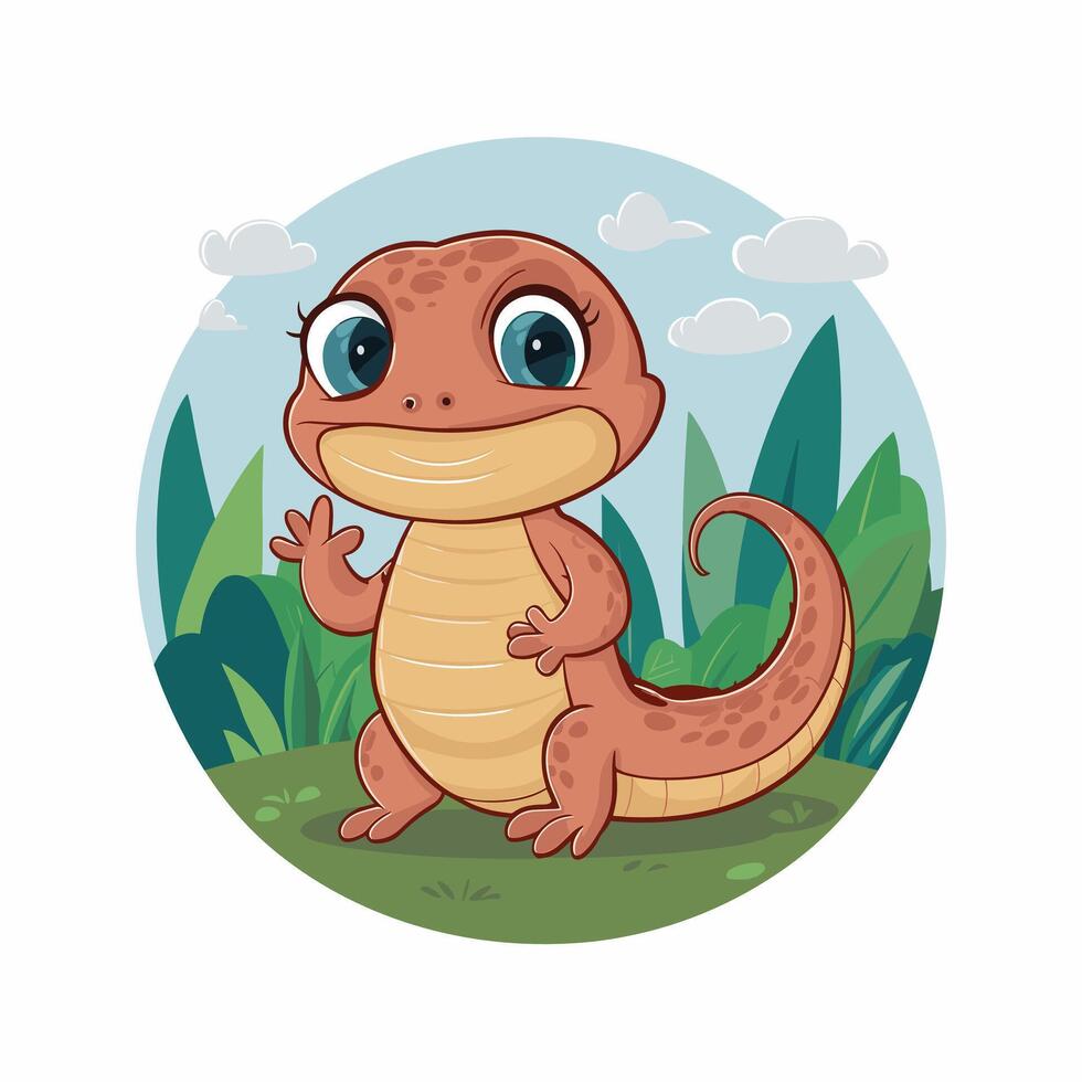 Cute Green Lizard Cartoon Illustration vector