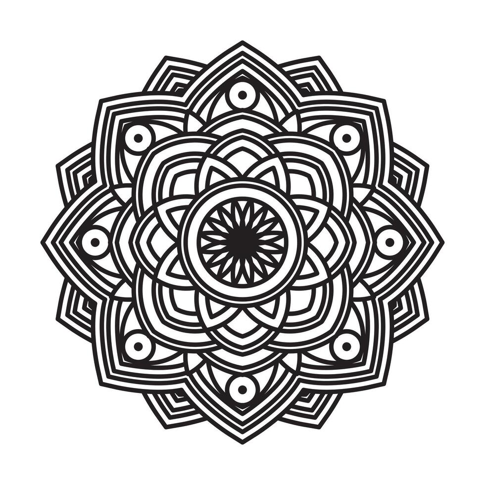Simple Intricate Black And White Sacred Geometric Floral Mandala Rosette Shape Element Design vector