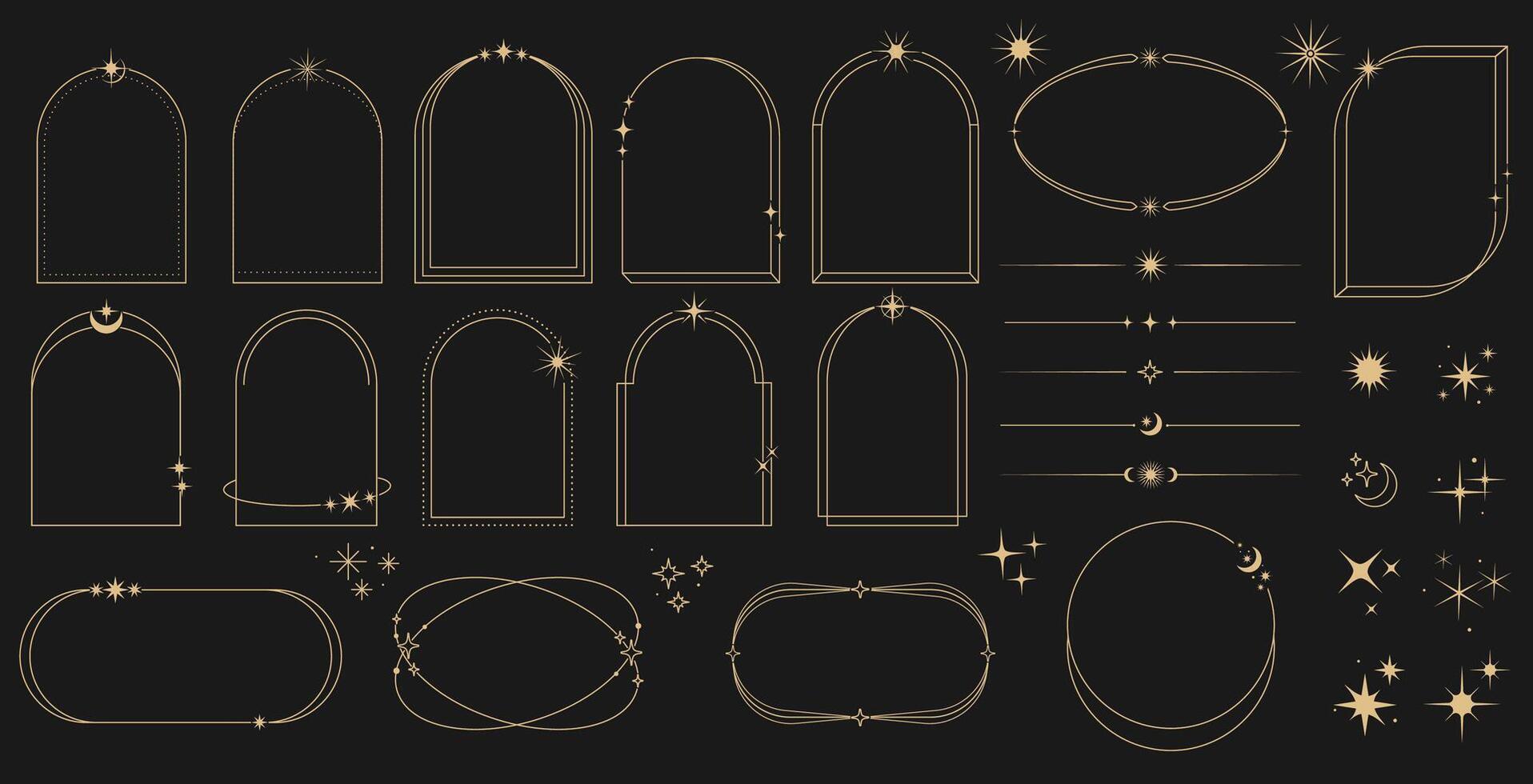 Celestial frame, arch and border y2k bohemian arcs vector