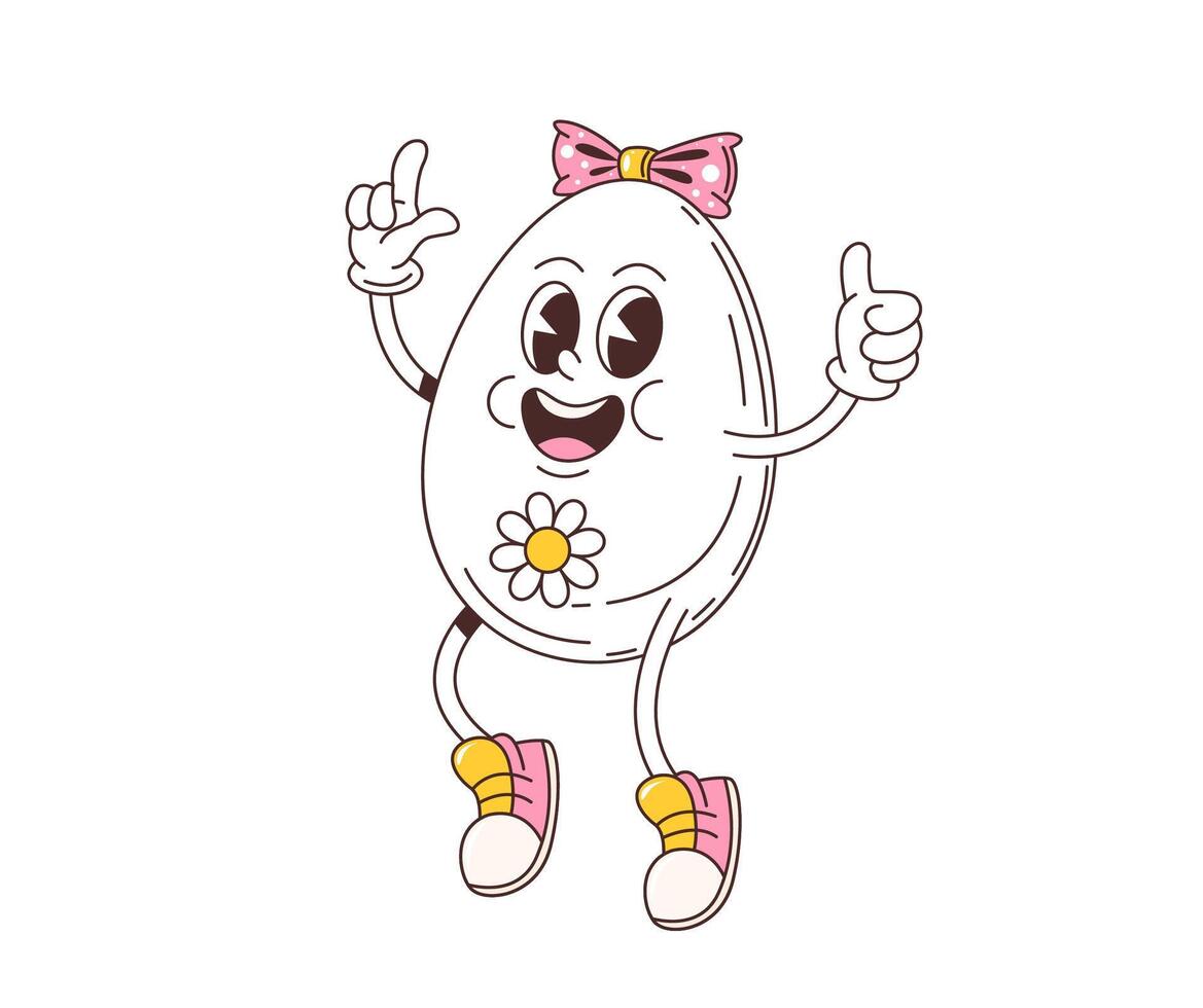 Cartoon retro groovy boiled egg food character vector