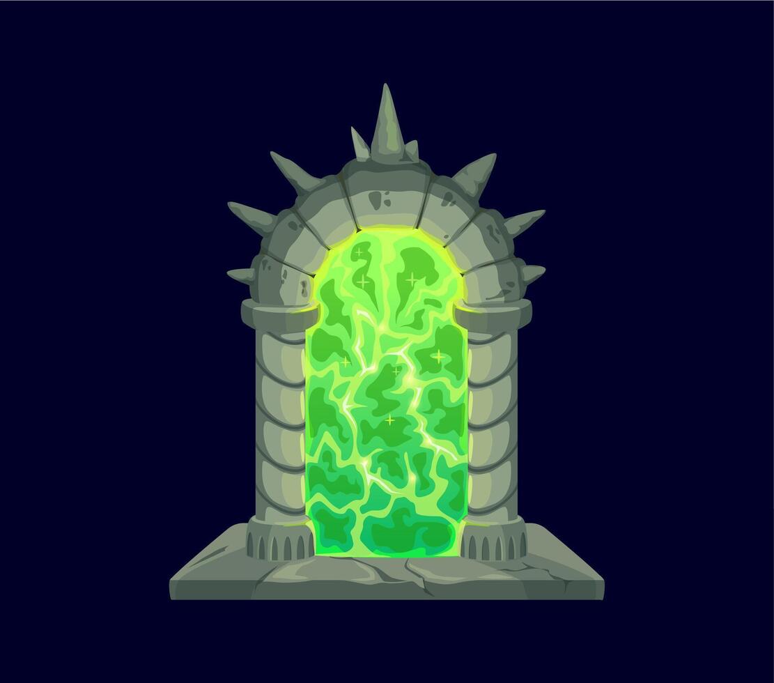 Fantasy game magic portal door, mystical tunnel vector