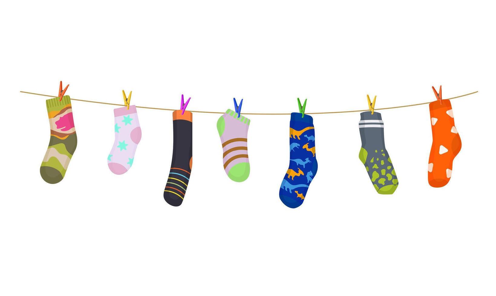 Clothesline with color cotton and wool socks vector