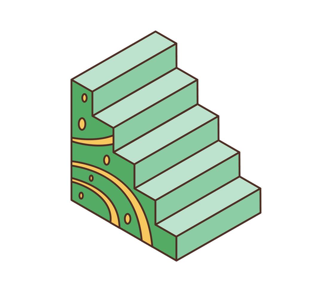 Green stairs retro groovy element or symbol vector