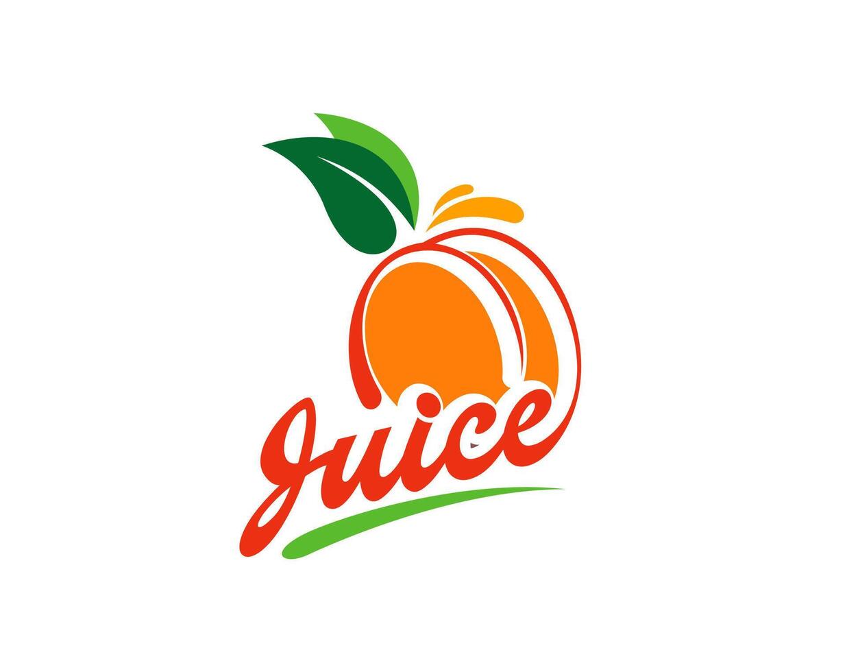Fresh peach juice icon, apricot fruit drink label vector