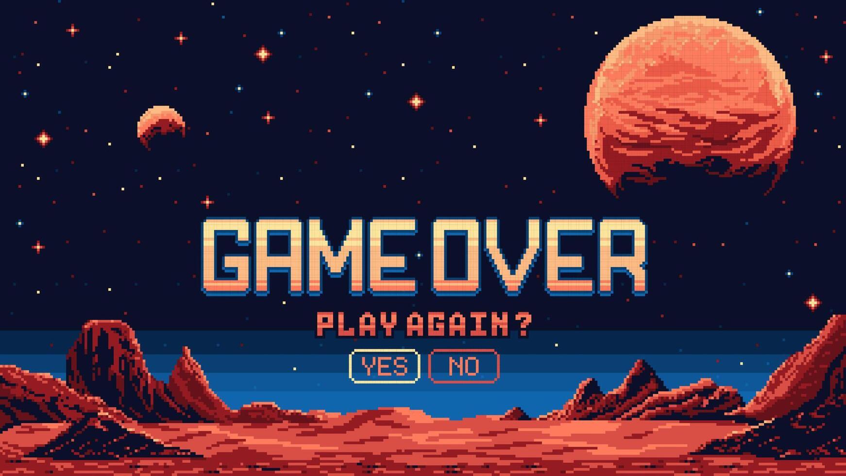 8bit pixel art game over screen, mars planet vector