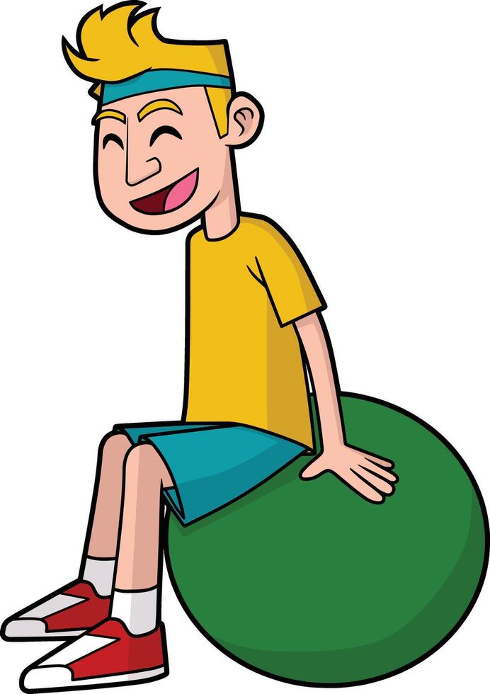 Man about to do pilates with gym ball illustration vector