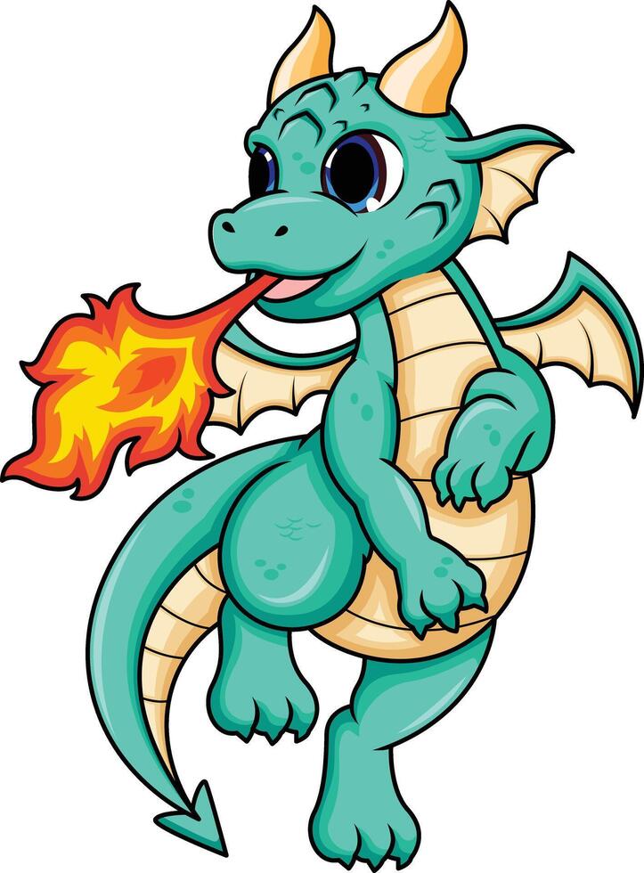 Female dragon breathing fire illustration vector