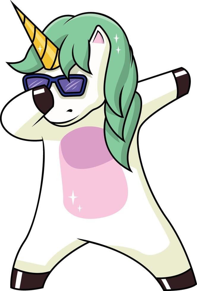 Dabbing unicorn character illustration vector