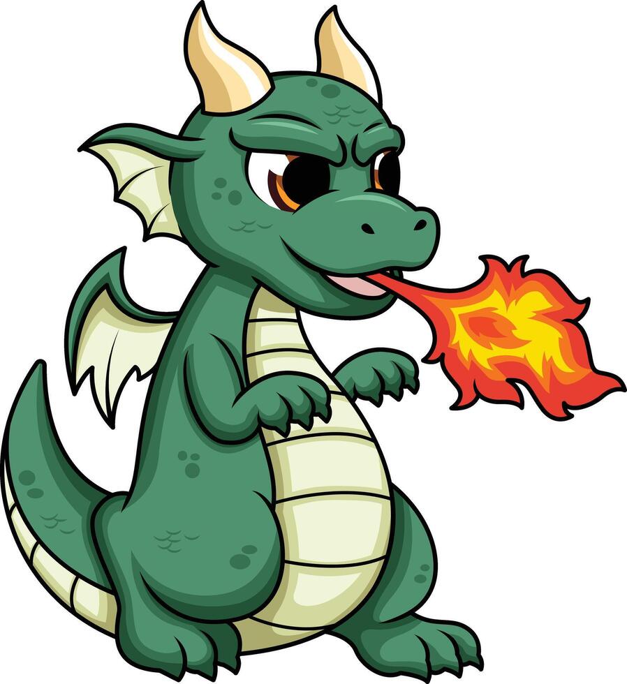 Cute dragon breathing fire illustration vector