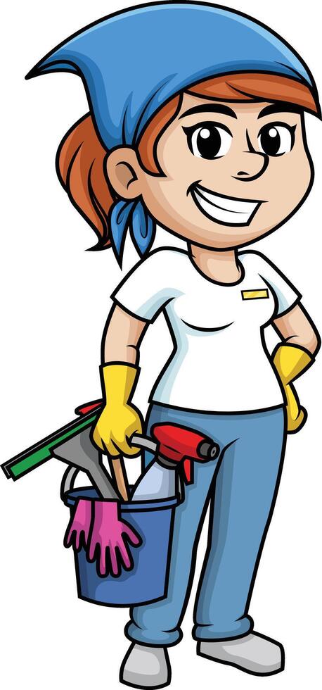 Woman holding cleaning tools illustration vector