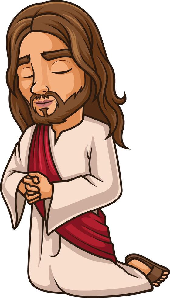 Jesus Christ praying on his knees illustration vector