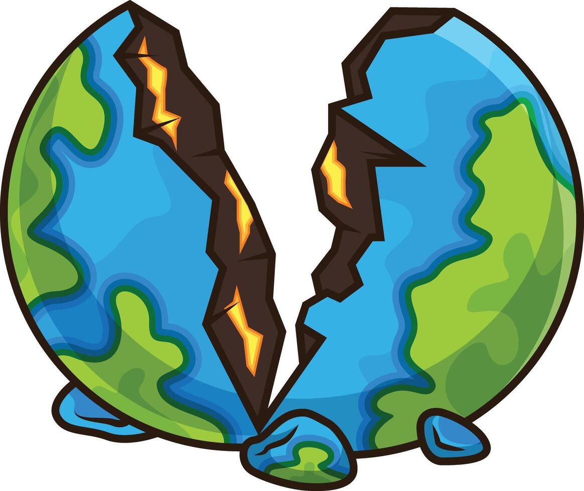 Shattered earth cut in half illustration vector