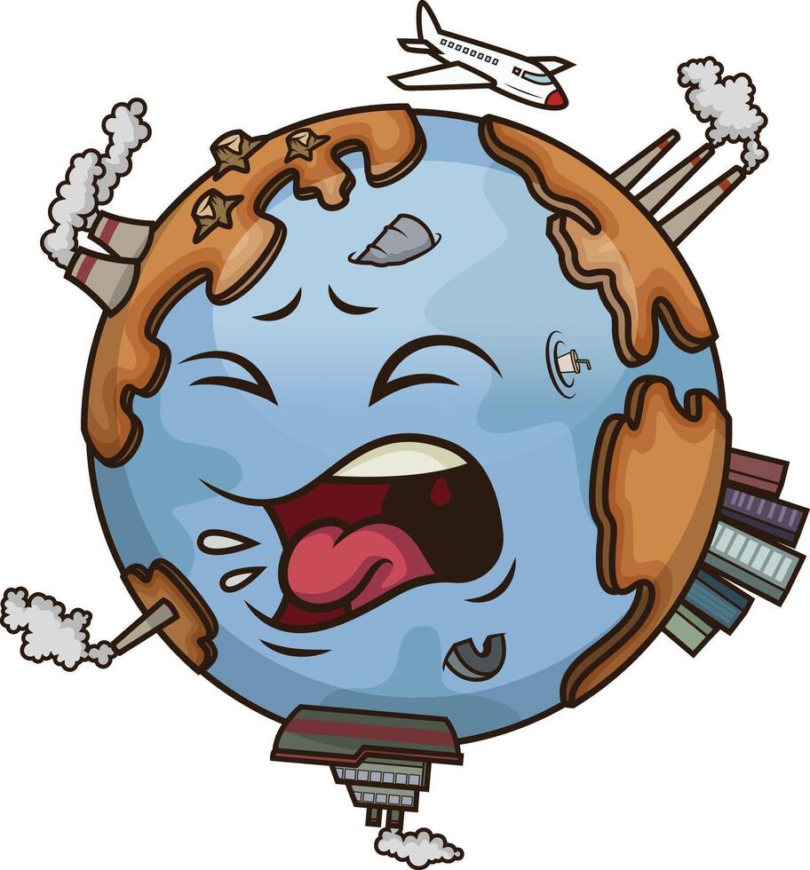 Polluted planet Earth with closed eyes and coughing illustration vector
