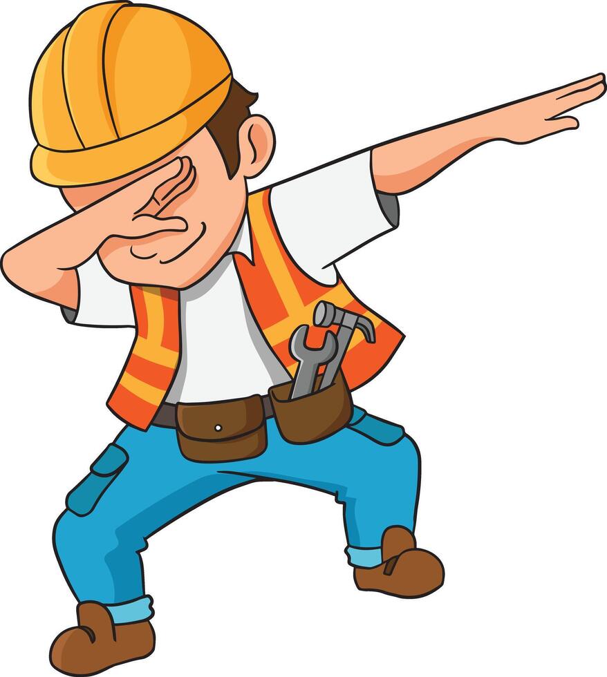 Dabbing construction worker illustration vector
