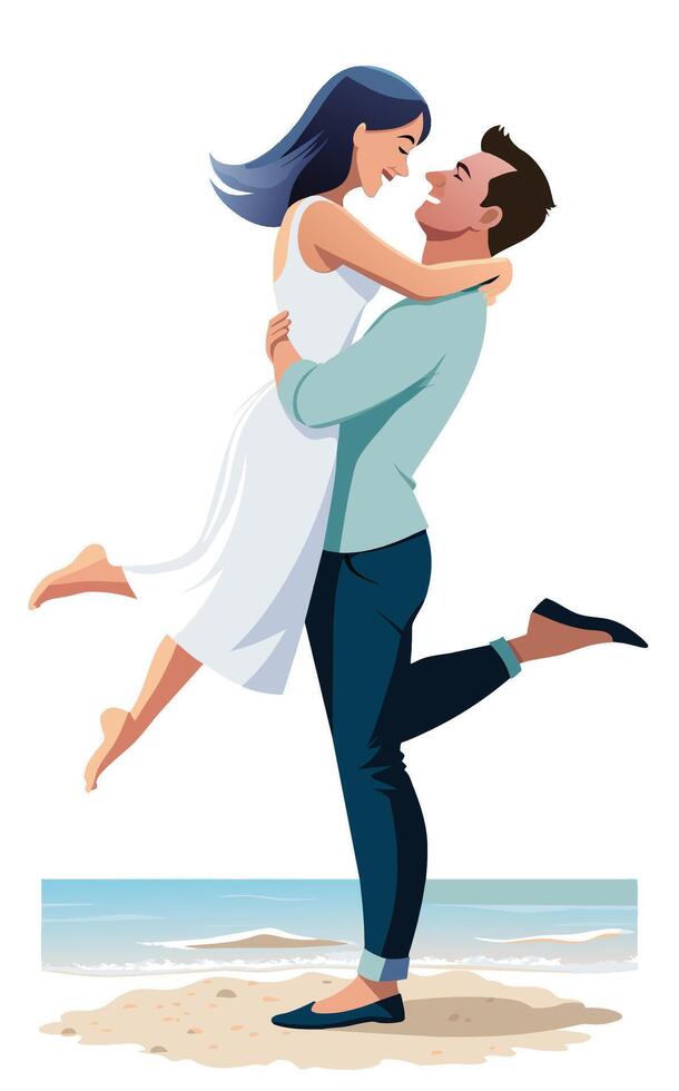 Boy lifts girl at the beach vector