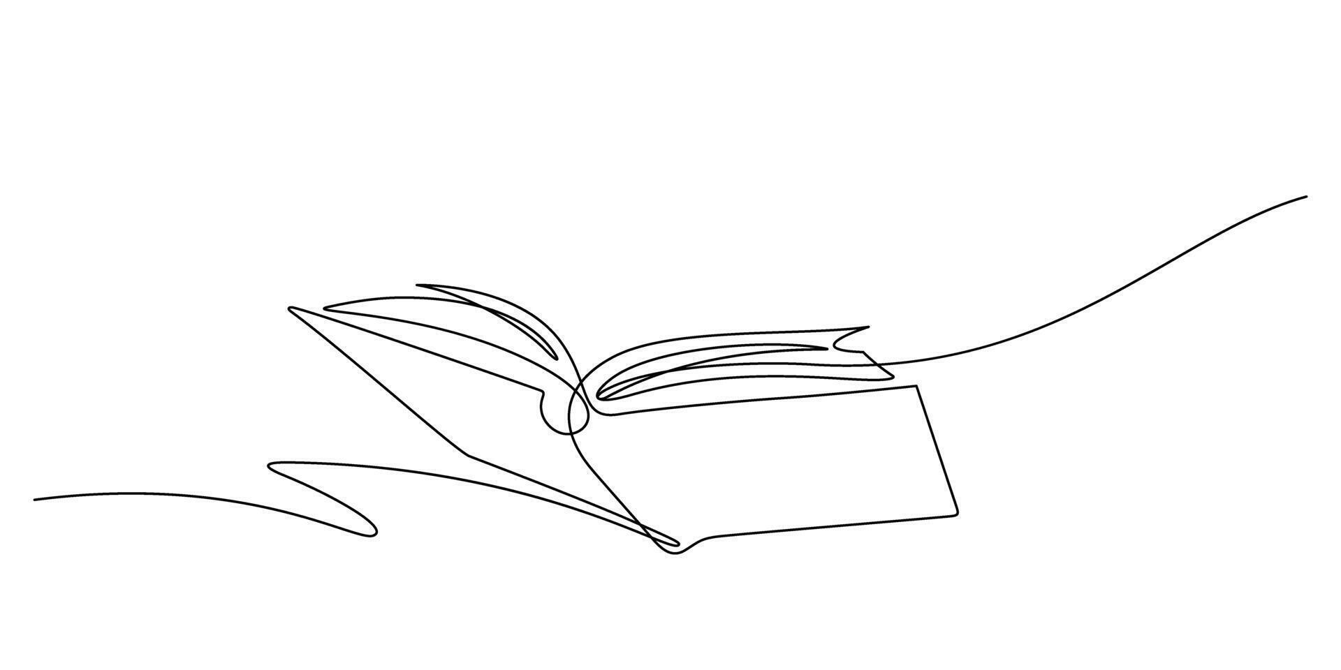 continuous line drawing of opening book education and knowledge vector