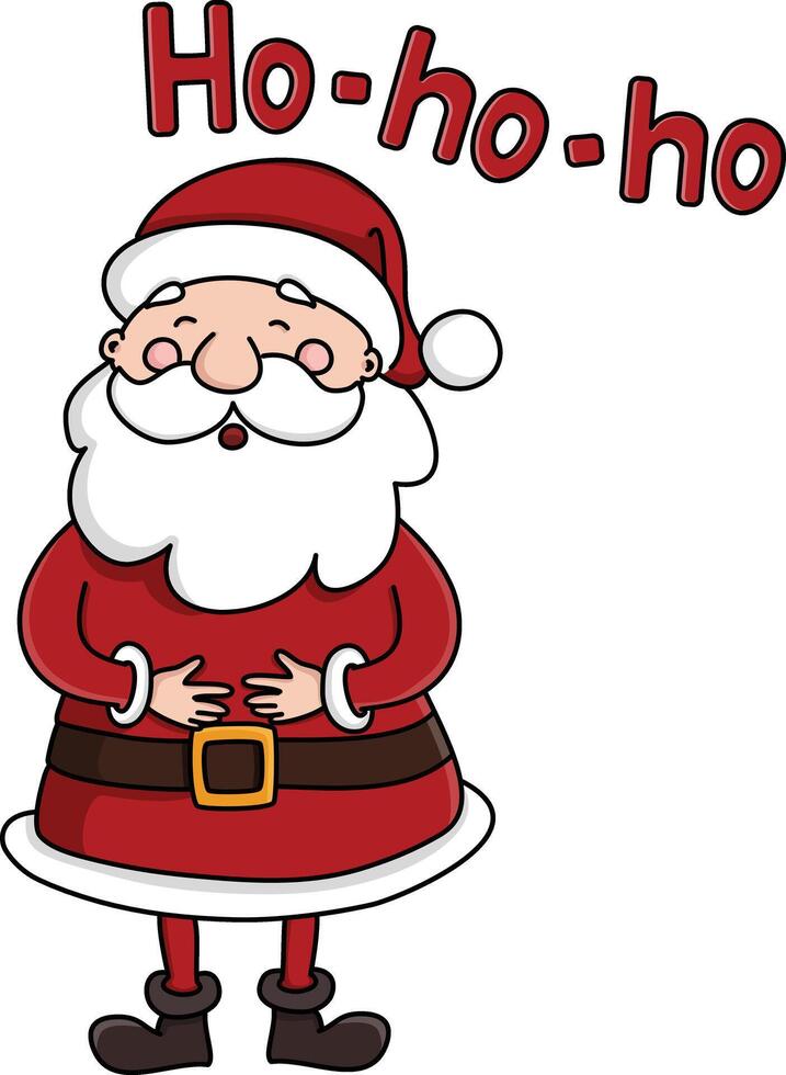 Cute santa claus holding his belly while laughing ho-ho-ho illustration vector
