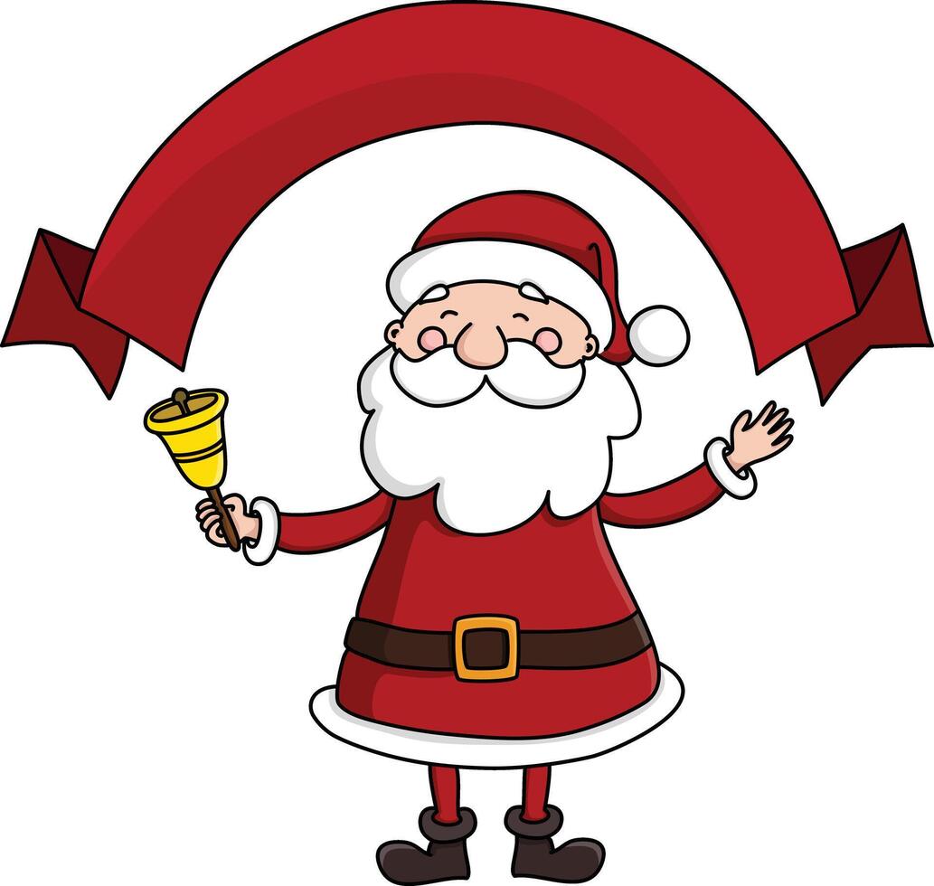 Cute santa claus ringing a christmas bell as he smiles illustration vector