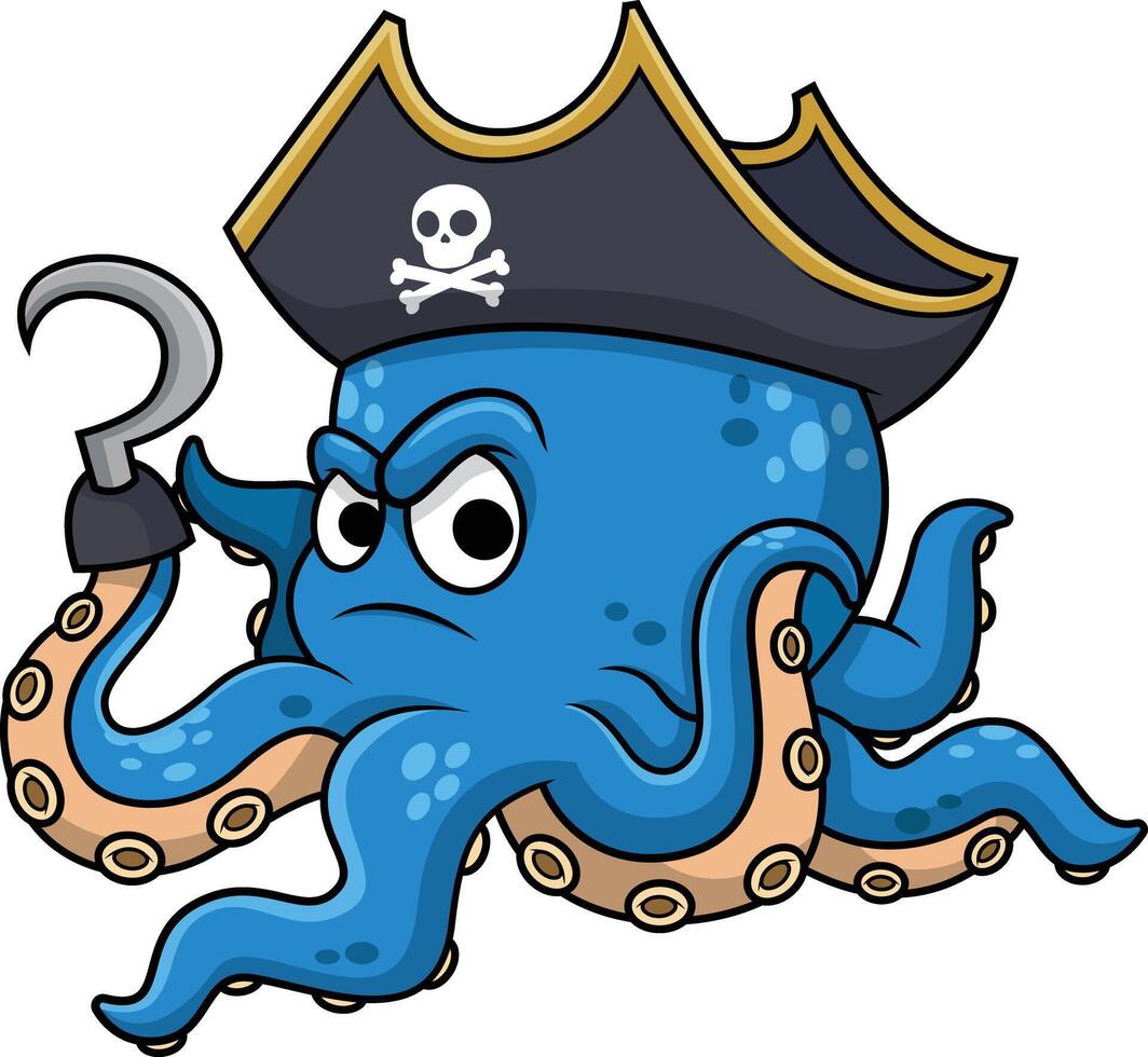 Cute octopus pirate illustration vector