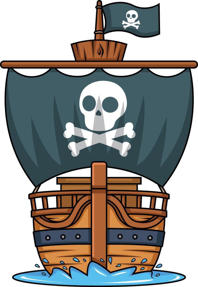 Front view of a pirate ship illustration vector