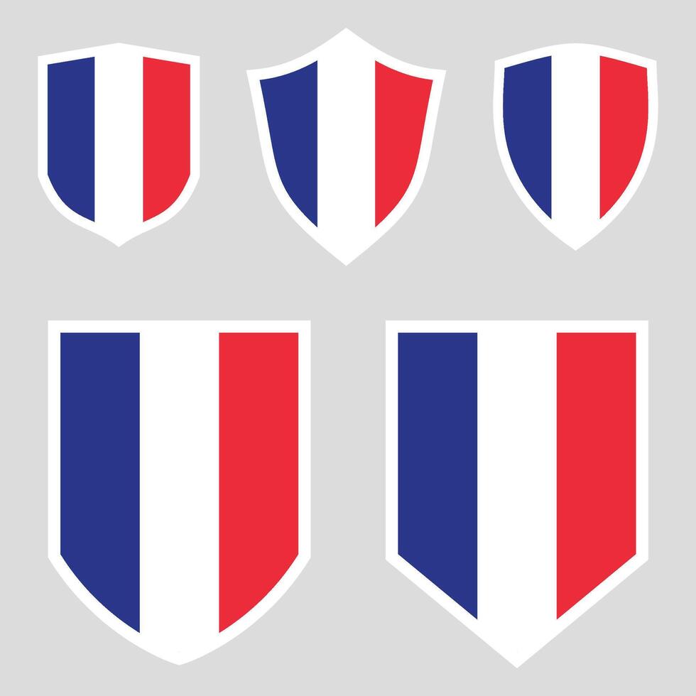 Set of France Flag in Shield Shape Frame vector