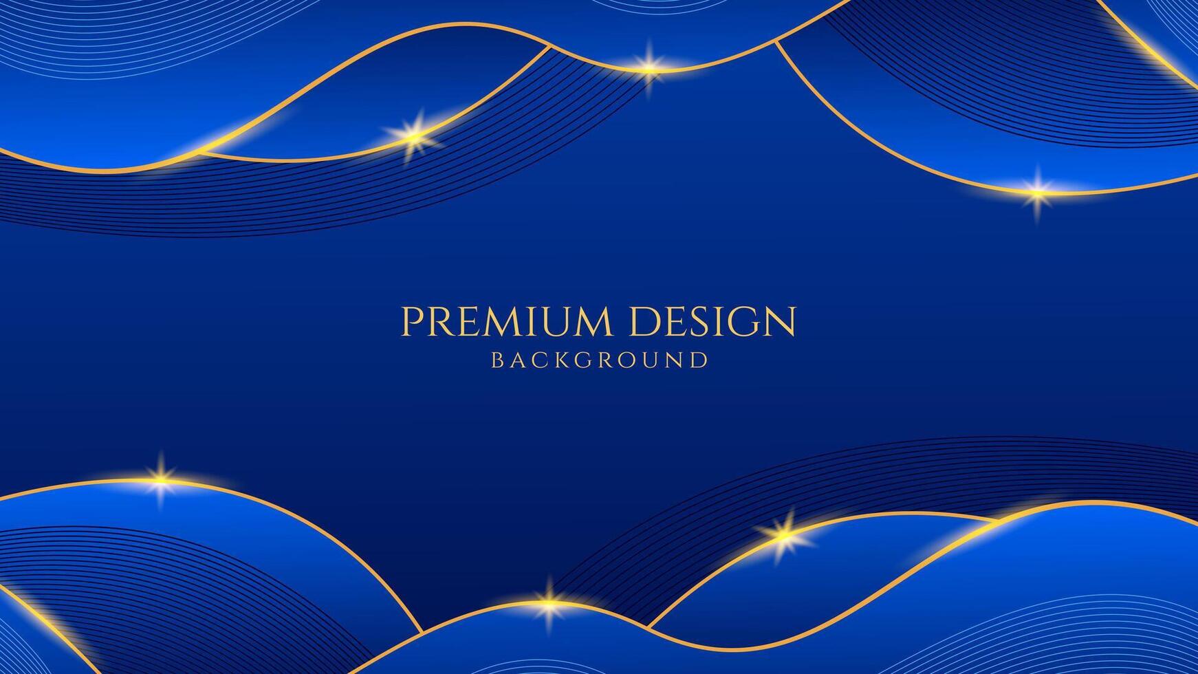 Dark blue luxury premium background with shining gold line waves, suitable for banners, wallpapers, brochures and posters. illustration vector