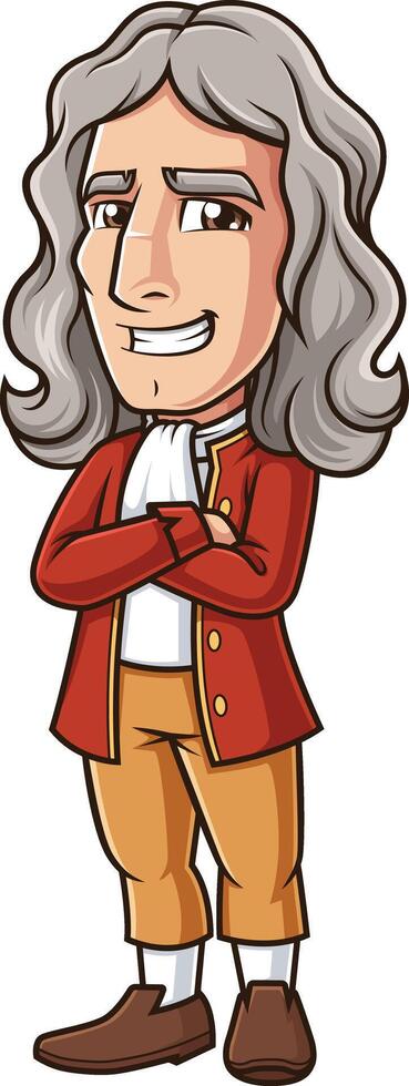 Isaac Newton with arms crossed illustration vector