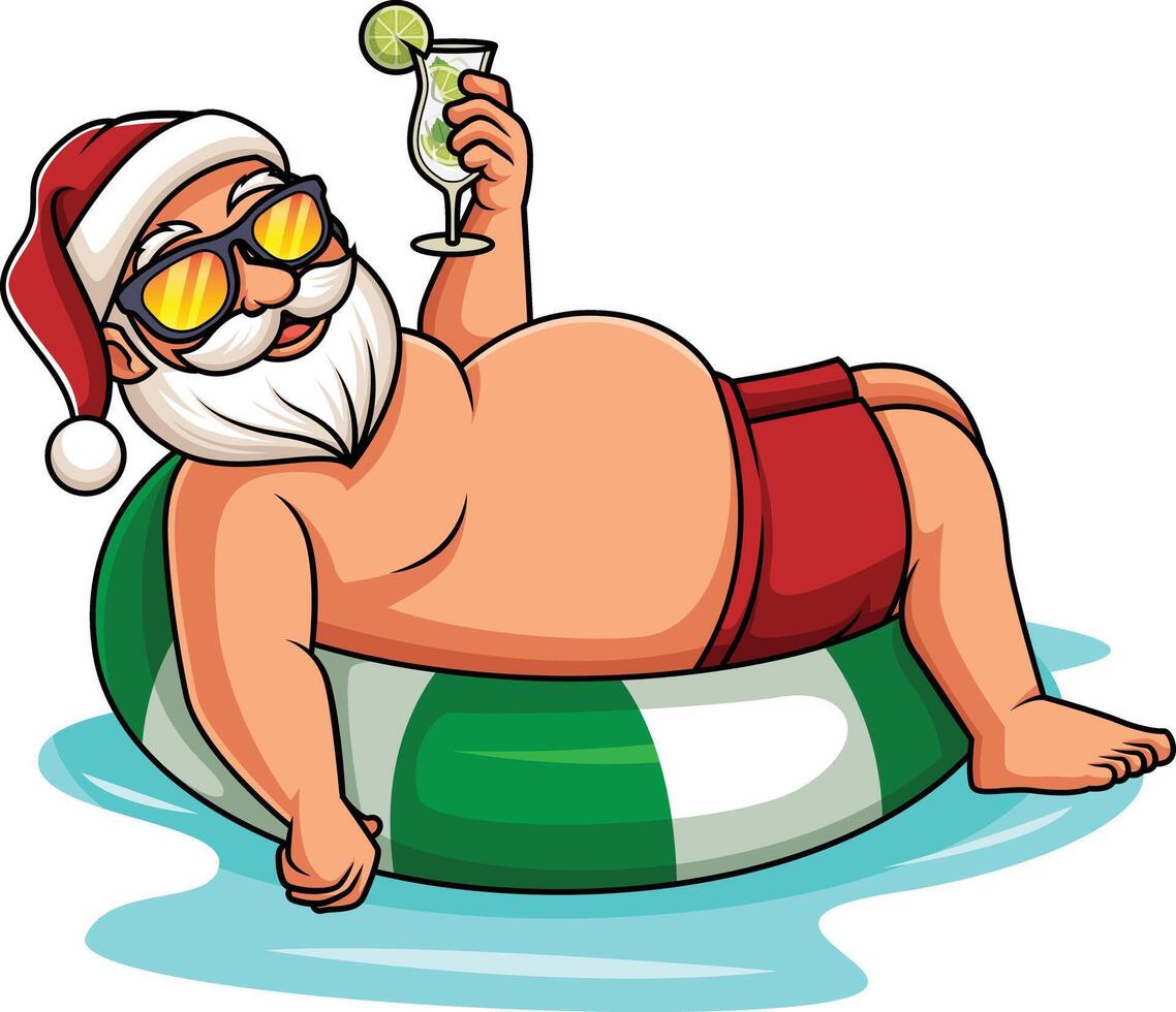 Summer santa claus on inflatable float illustration vector
