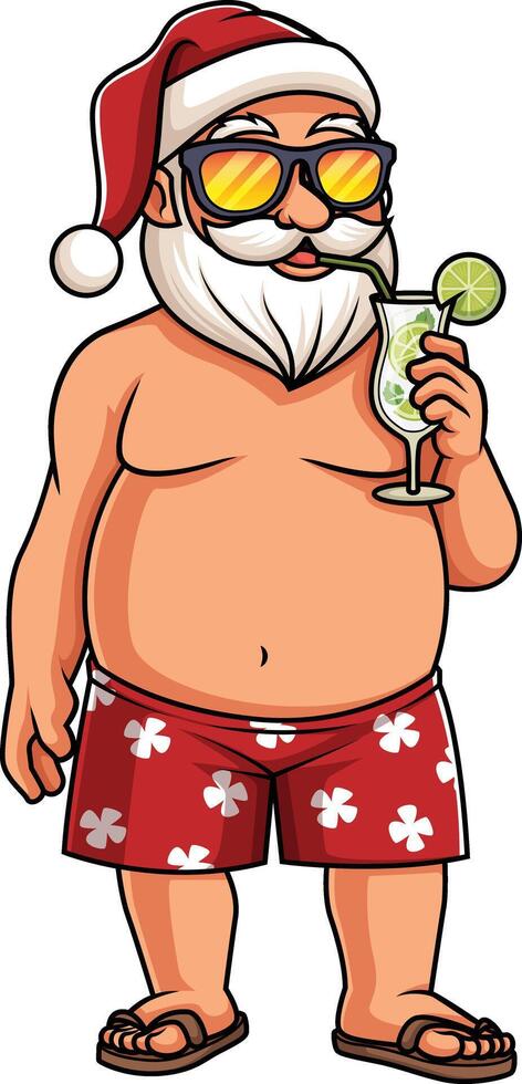 Summer santa claus drinking mojito illustration vector