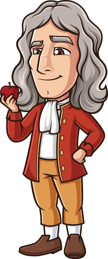 Isaac Newton holding an apple illustration vector