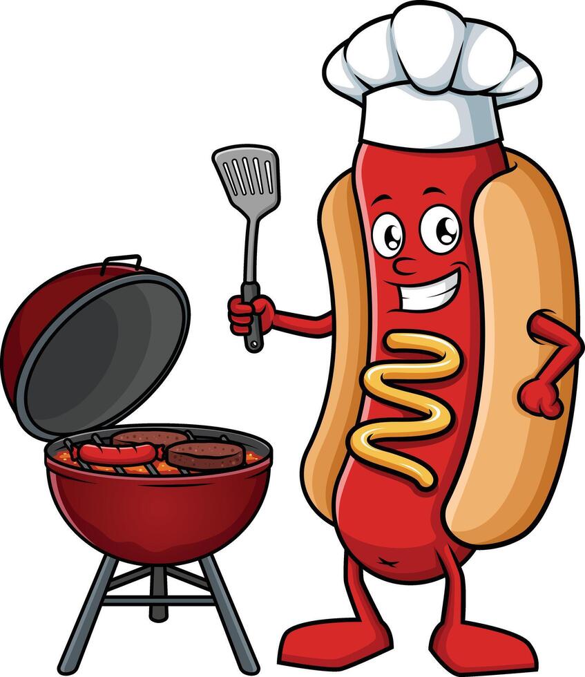 Hot dog grilling illustration vector