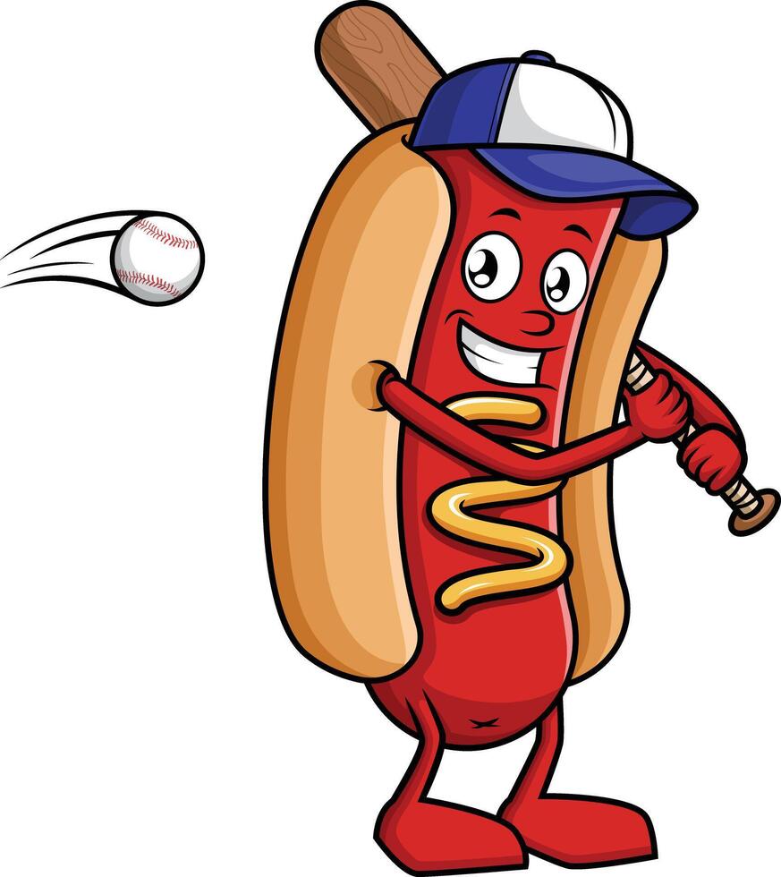 Hot dog holding baseball bat illustration vector