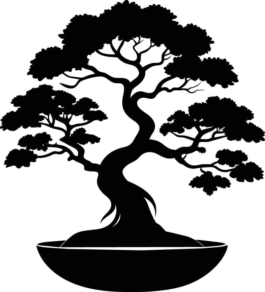 A black silhouette of a bonsai tree vector