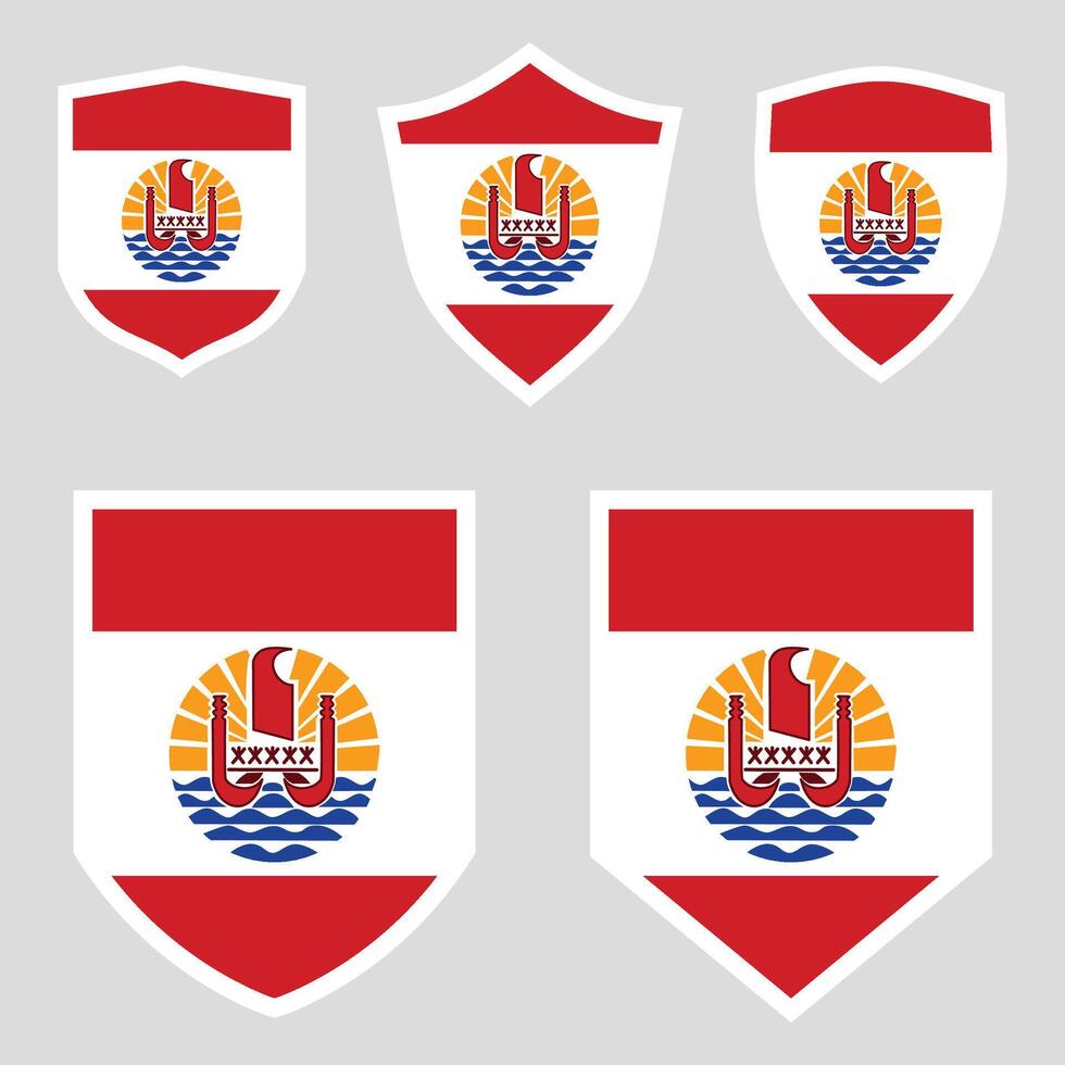 conjunto de francés Polinesia bandera en proteger forma vector