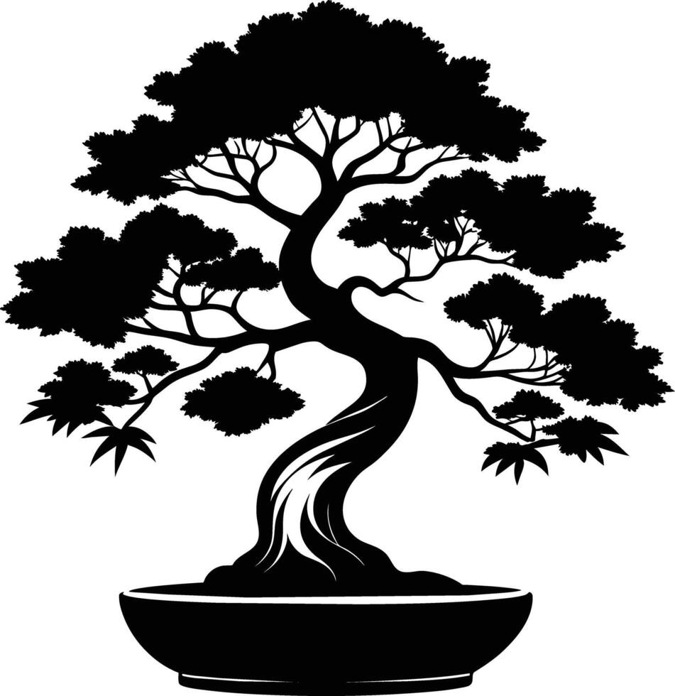 A black silhouette of a bonsai tree vector