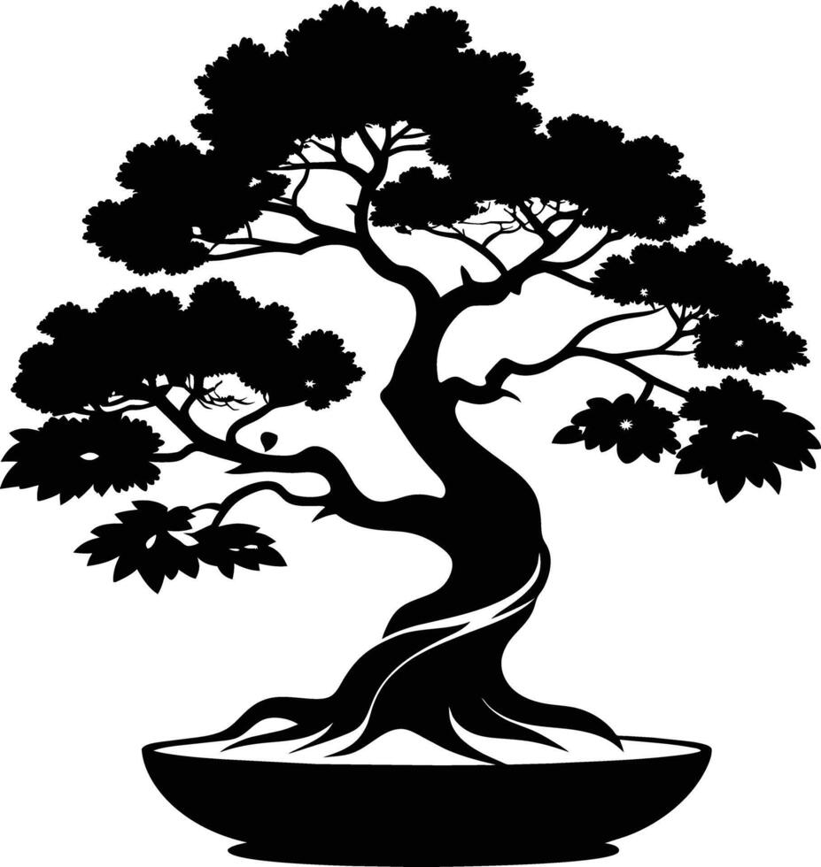 A black silhouette of a bonsai tree vector