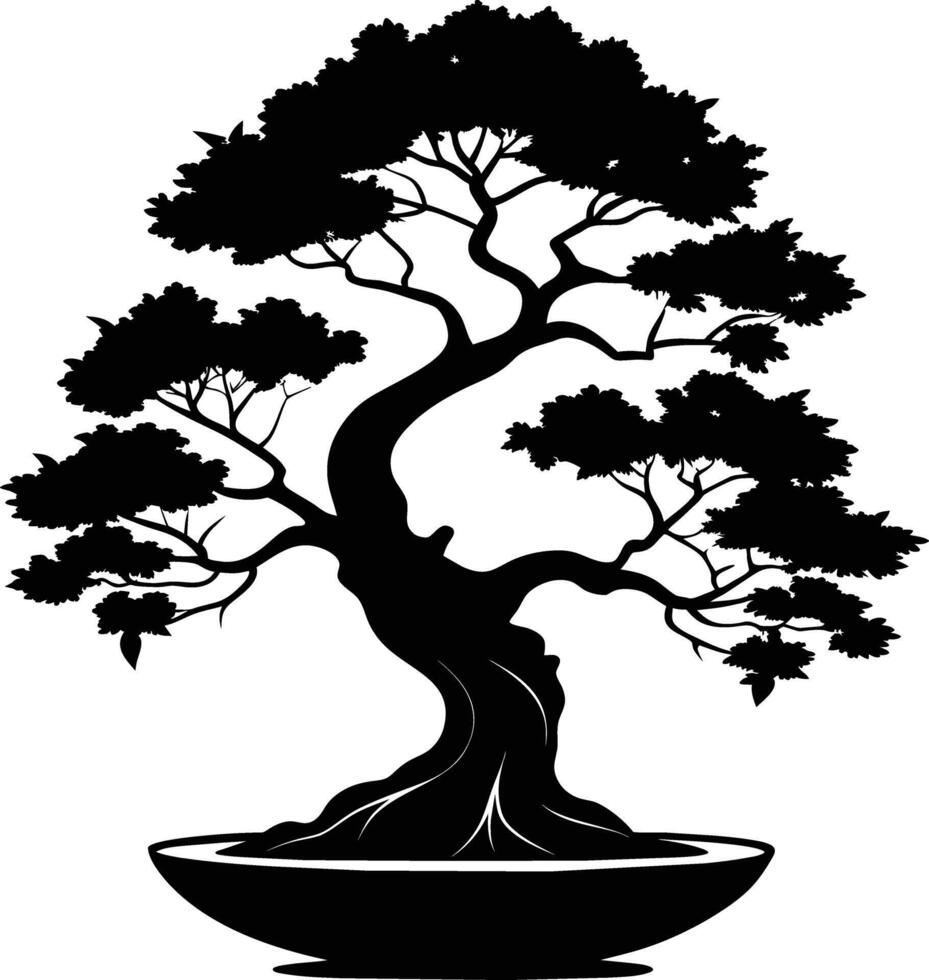 A black silhouette of a bonsai tree vector