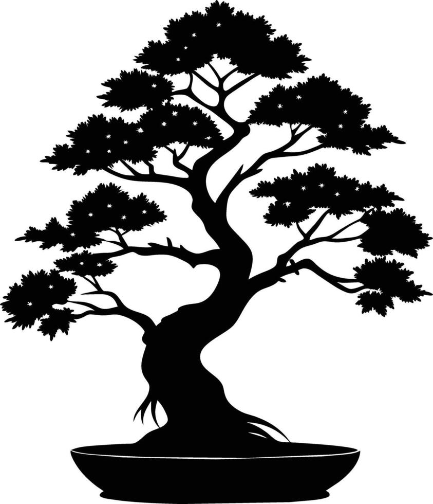 A black silhouette of a bonsai tree vector