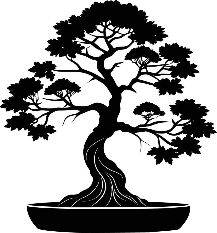 A black silhouette of a bonsai tree vector