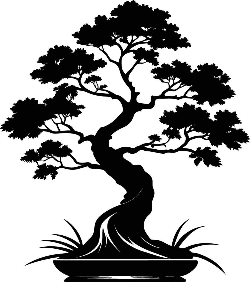 A black silhouette of a bonsai tree vector