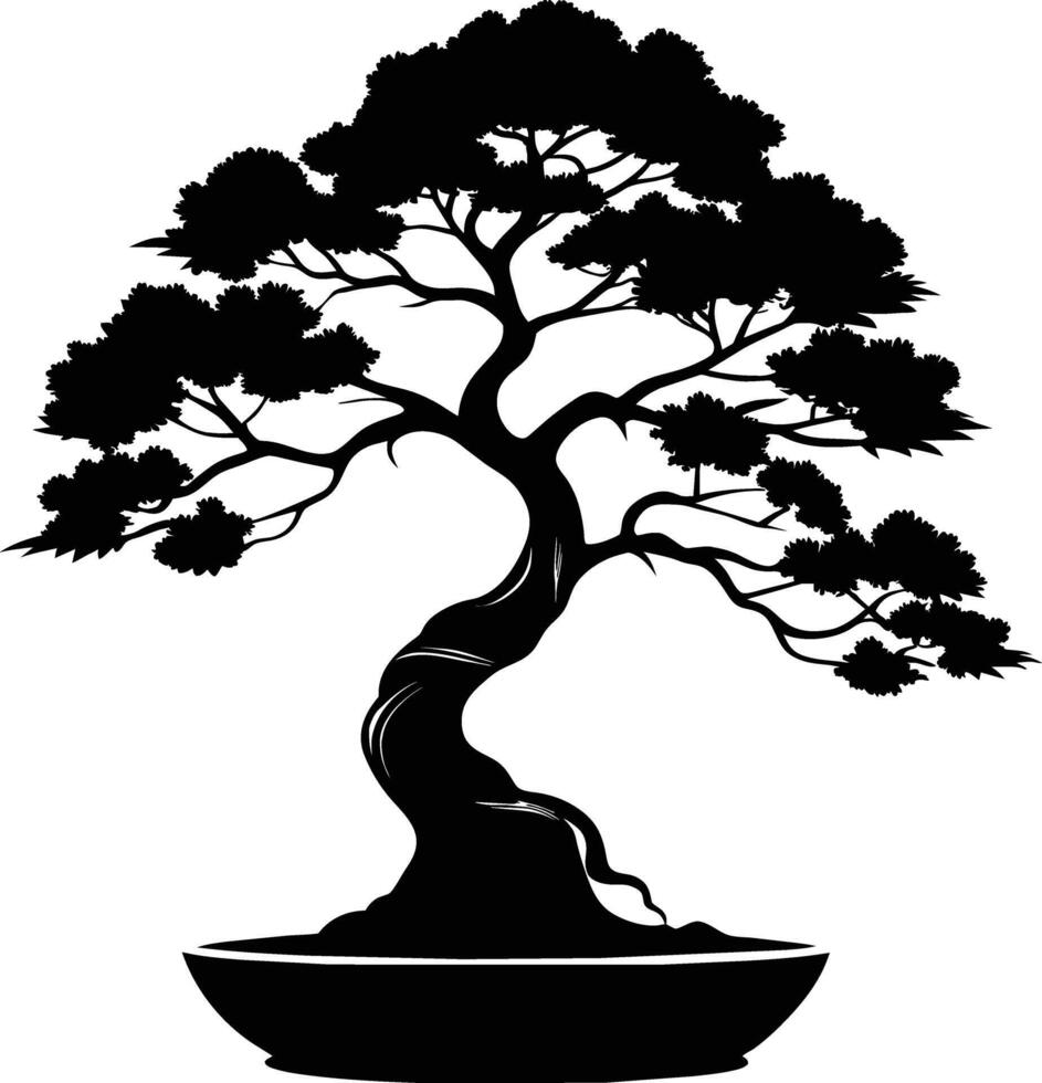 A black silhouette of a bonsai tree vector