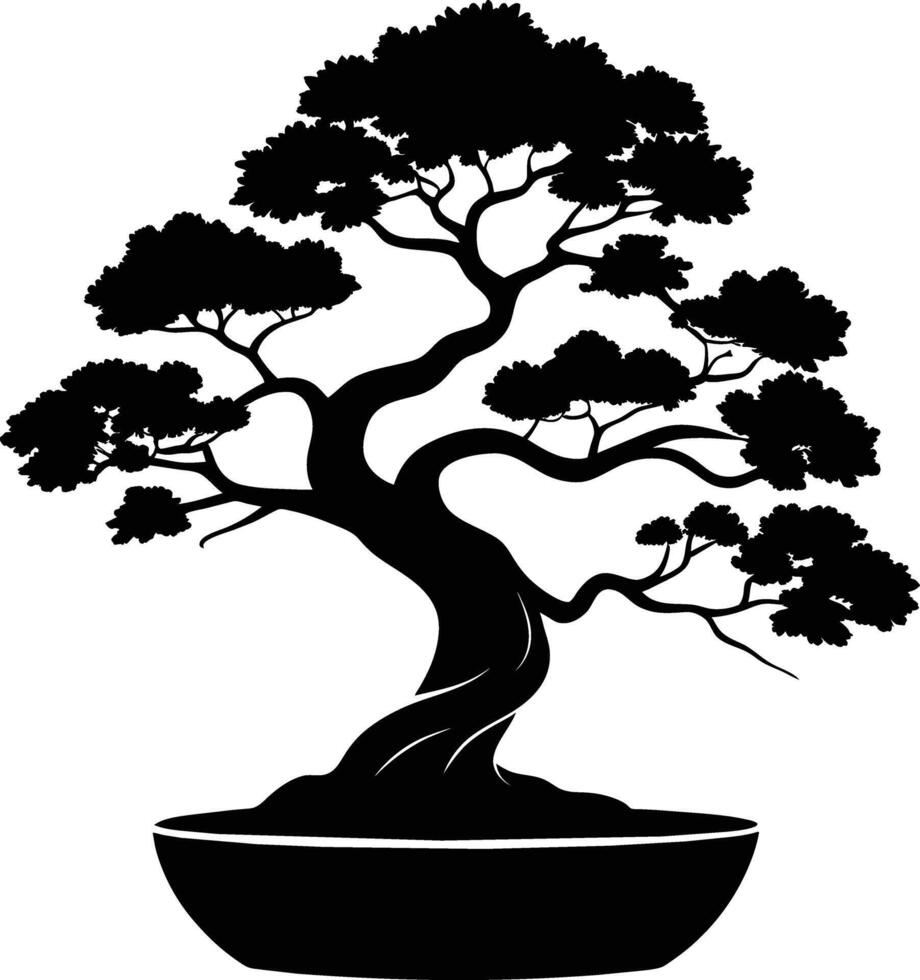 A black silhouette of a bonsai tree vector