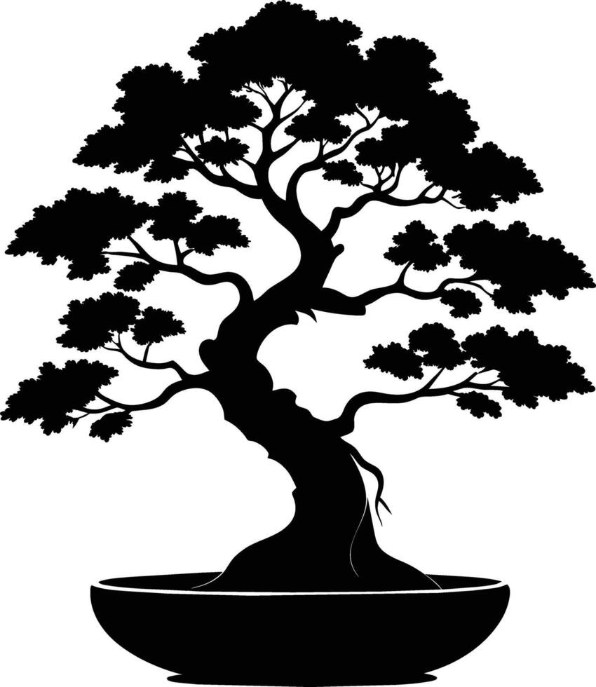 A black silhouette of a bonsai tree vector