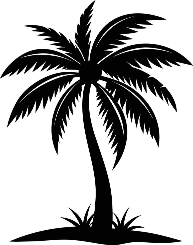 A black silhouette of a coconut tree vector