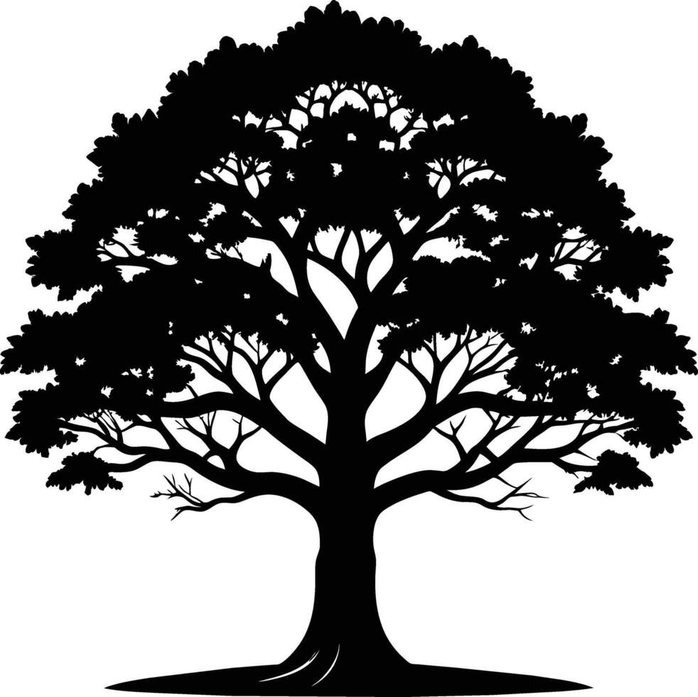 A oak tree with roots silhouette black vector