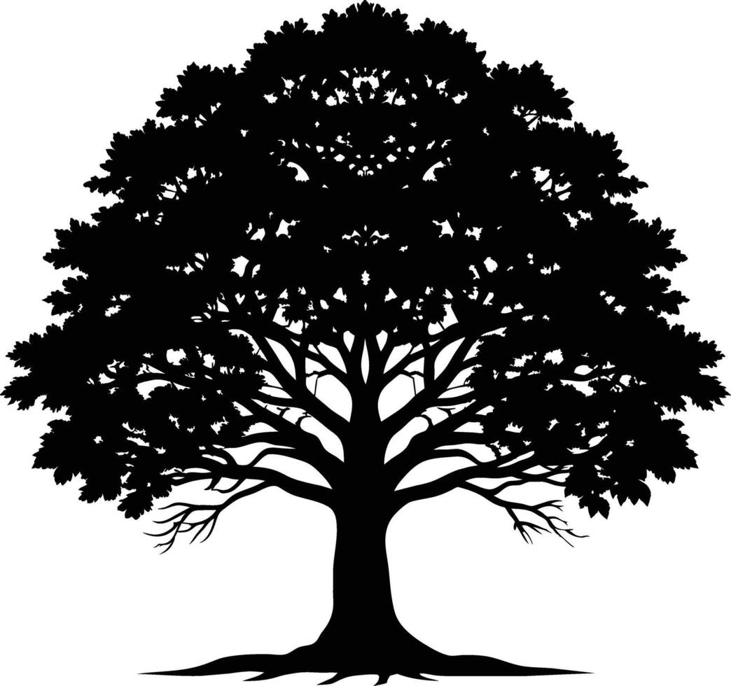 A oak tree with roots silhouette black vector