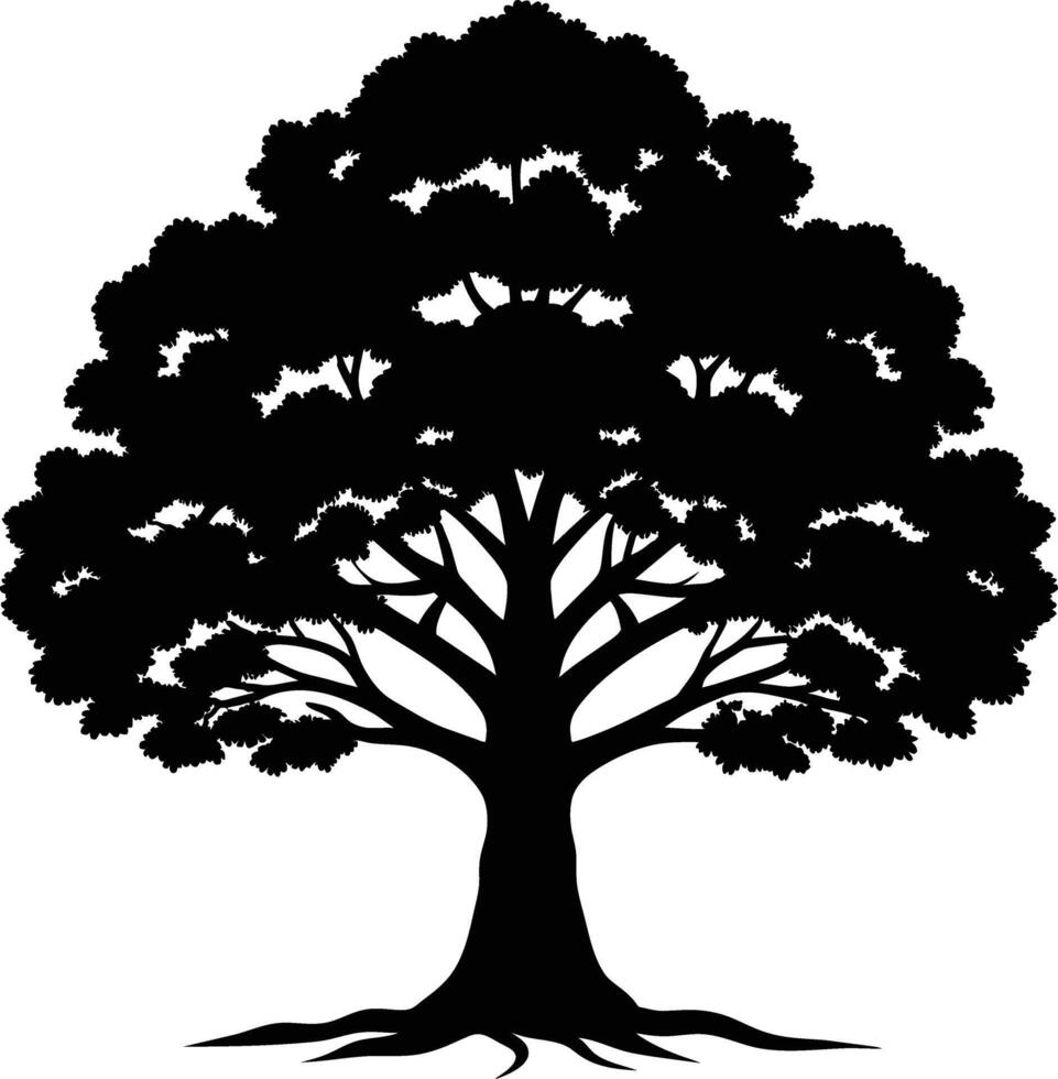 A oak tree with roots silhouette black vector